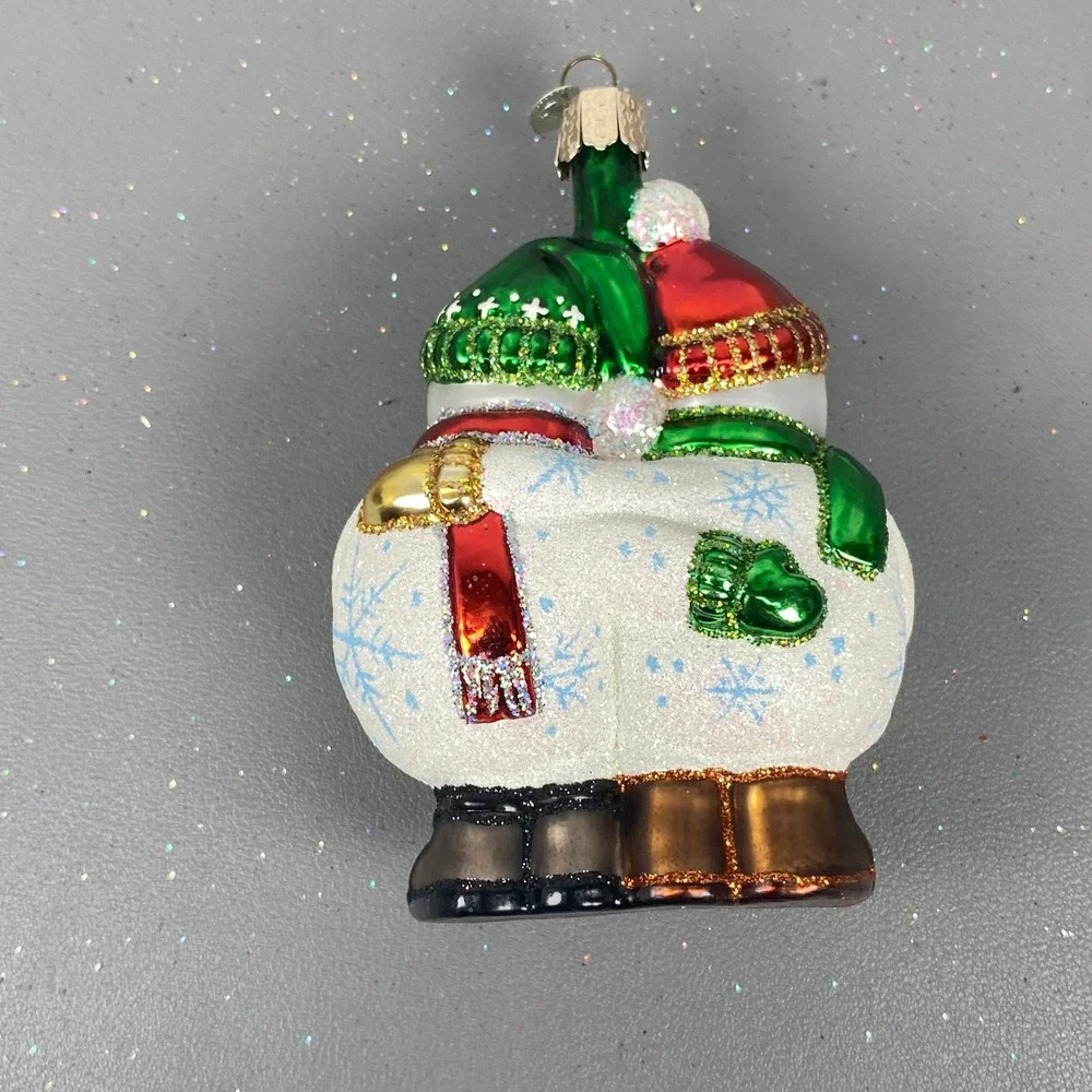 Old World Christmas Glass Ornaments Bobcat & Snowman Best Buddies/Couple 2006